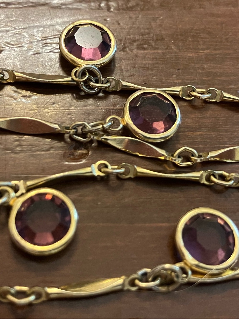 Gold-Tone Chain Necklace with Round purple faceted accent stones Anthro inspired